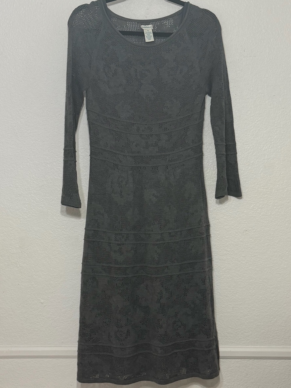 Sundance Charcoal Gray Floral Lace Open-Knit Midi Dress — XS
